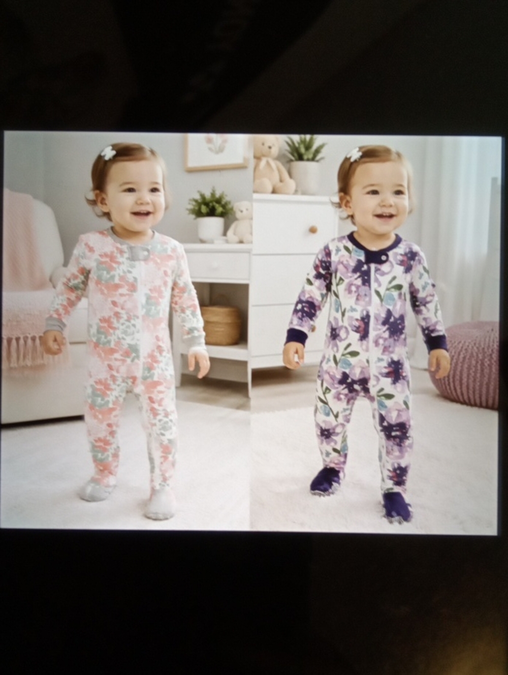 Burt's Bees Baby Floral Footed One-Piece Pajamas - Pink & Purple Girls 24M